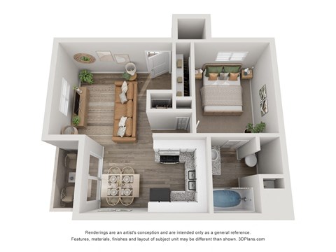 Floor plan for 1 bed, 1 bath, 681 sqft